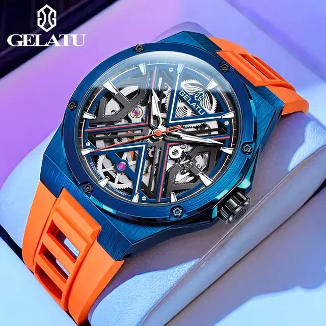 GELATU 6006 Top Luxury Men's Watches Waterproof Fully Automatic Cechanical Watch for Man Skeleton Sapphire Classics Wristwatch