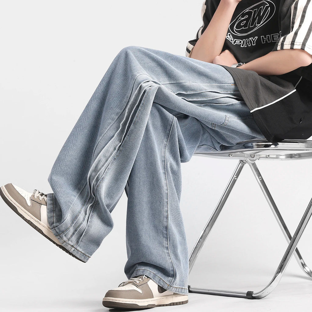 ANSZKTN Side Striped Jeans 2025 New Summer Spring Loose and Versatile Workwear Casual Pants