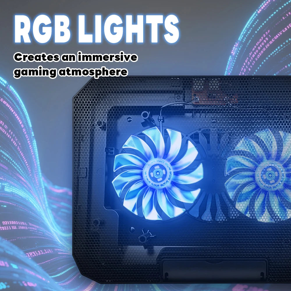 RGB Double Fan 14CM Air-Cooled Gaming Laptop Cooling Pad-USB Powered PWM Adjustable Stand with Plastic Notebook Holder in Stock