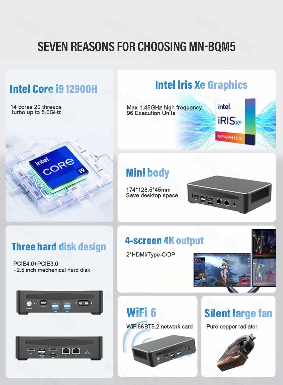Newest Gaming PC I7 13700H 1360P I9 13th Gen Intel Mini PC 2.5G TPM2.0 Wins11 2*DDR4 2*NVMe 4x4K Display WiFi6 Desktop Computer