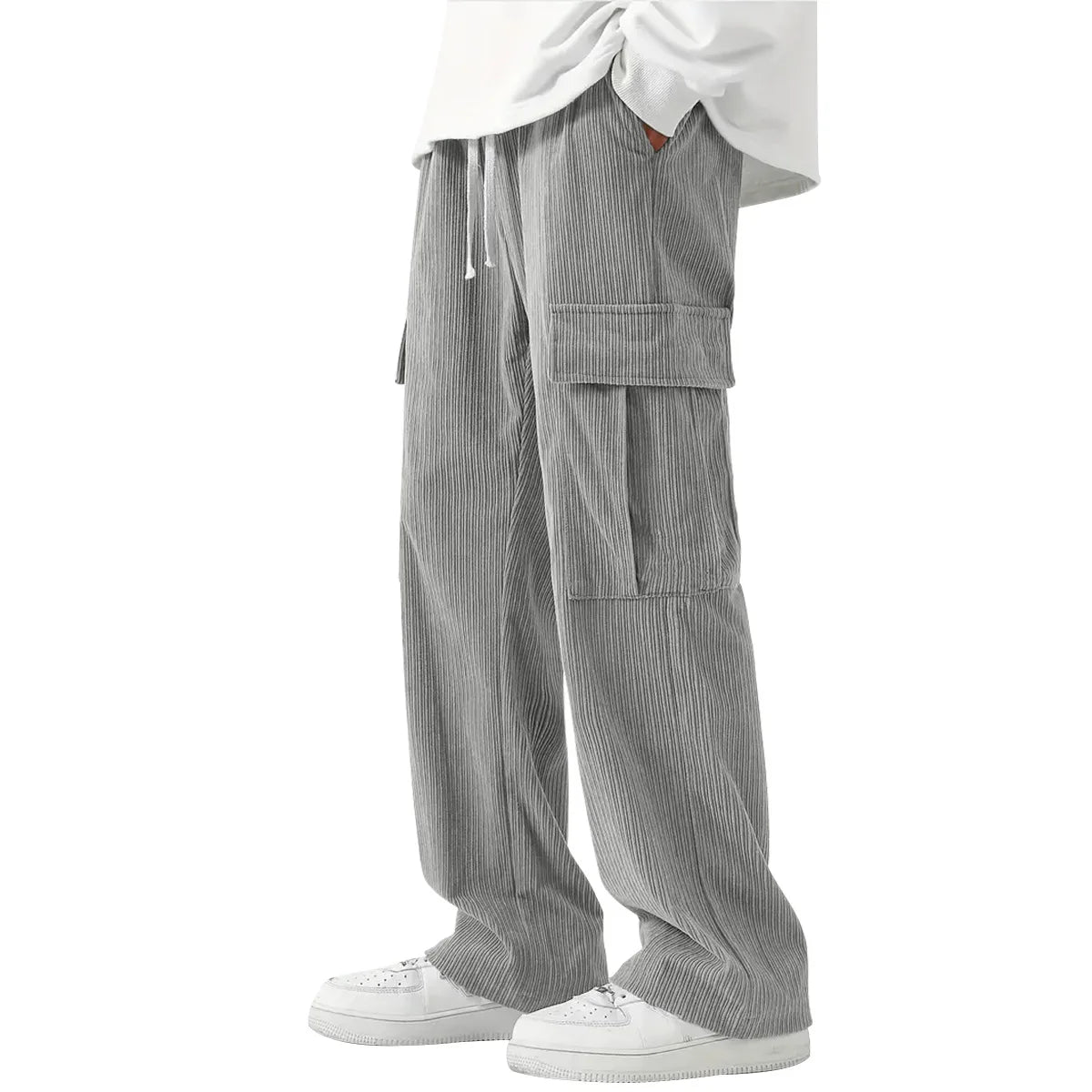 New European and American High Street Fashionable Overalls Men's Corduroy Loose Wide Leg Straight All-Matching Casual Pants