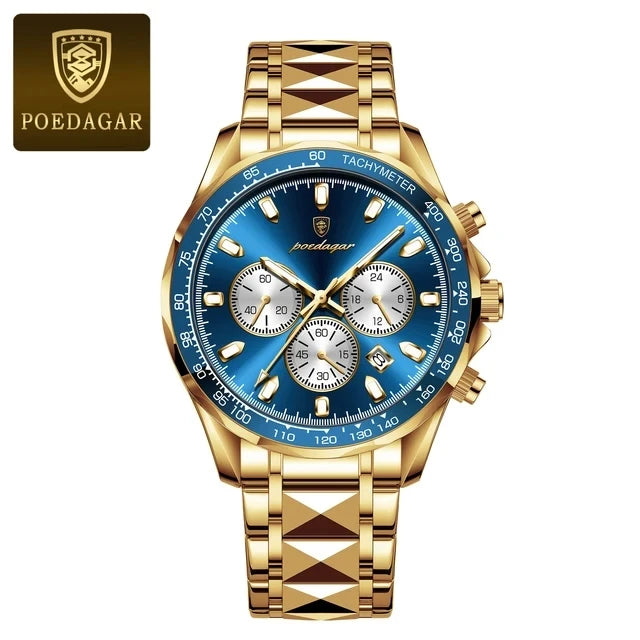 POEDAGAR 815 Sports Quartz Watches Men Stainless Steel Waterproof Calendar Watch Wrist Luminous Hands Men's Watches Reloj Clock