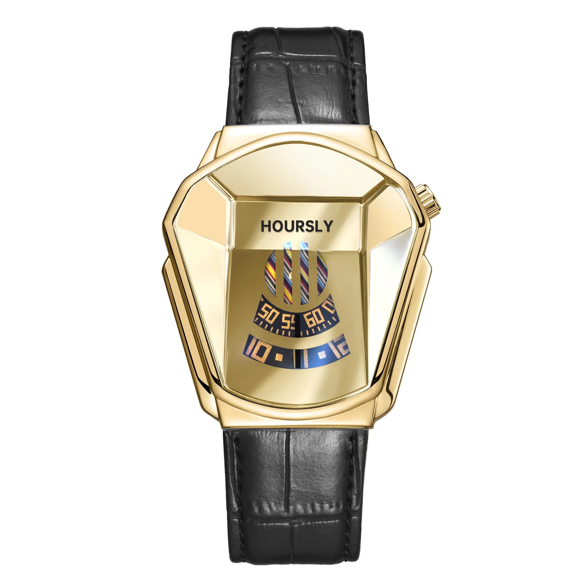 HOURSLY 6617 Fashion Men's Watches Motorcycle Cool Waterproof Sport Wristwatch Quartz Stainless Steel Leather GoldClock Watch