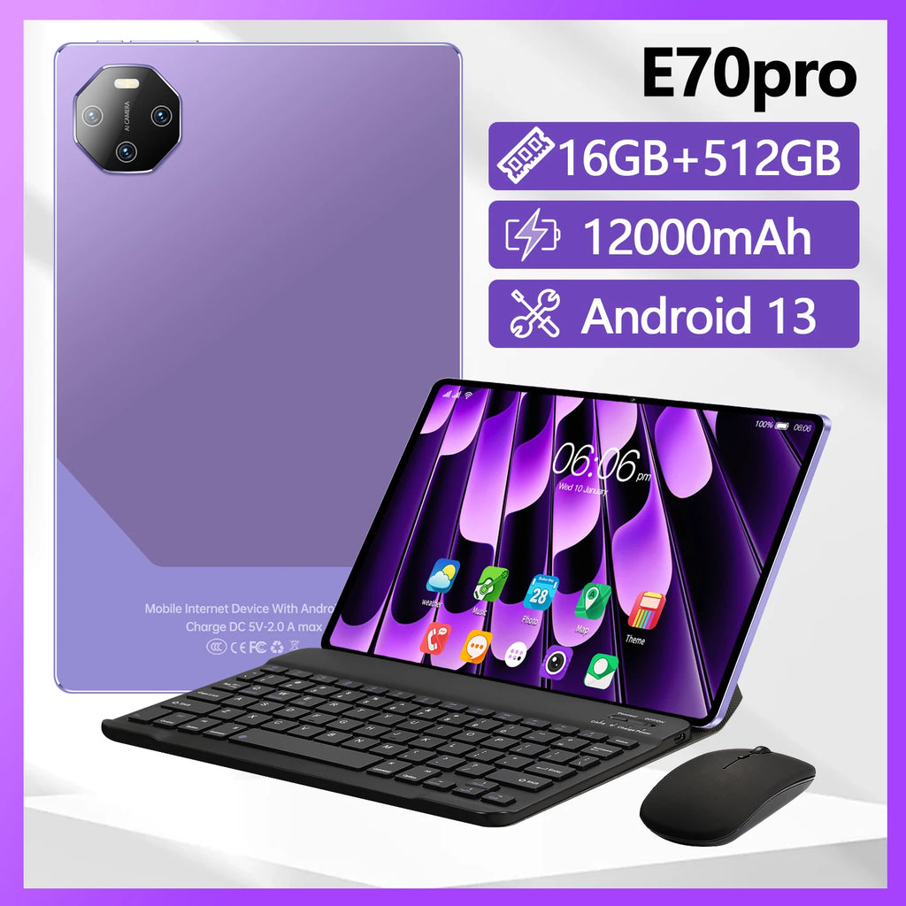 E70 Pro MTK Octa Core Processor 12000mAh Battery Tablet PC With 11.6-inch HD Screen 16GB+512GB Storage  Android 13 System