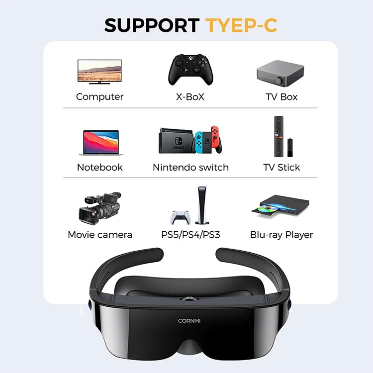 CORNMI Immersive 3D MR Hardware Virtual Reality Smart Glasses for Private Cinema & Gaming Head Mounted Display Stock Available
