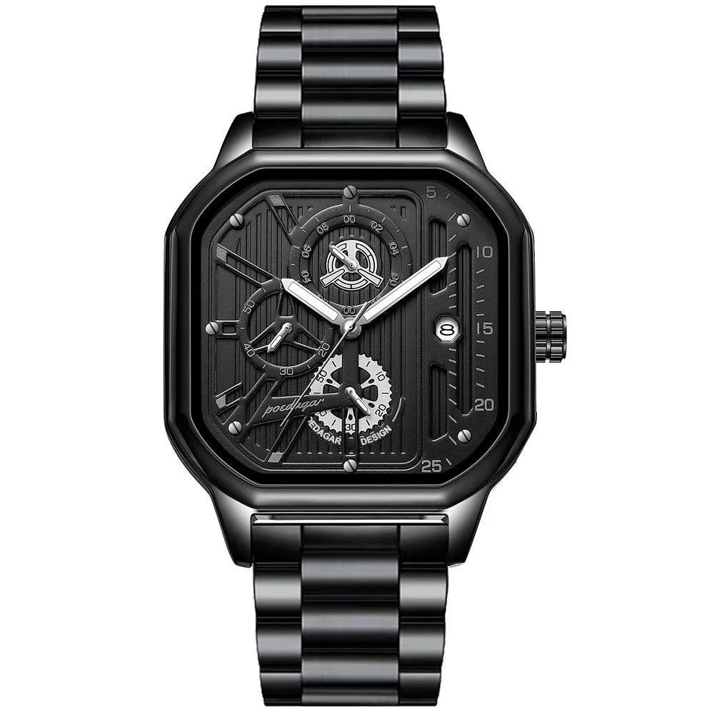 POEDAGAR 628 Luxury 3 Needles Quartz Watch Fashion Chronograph Stainless Steel Waterproof Luminous Date Men's Watches for Gift