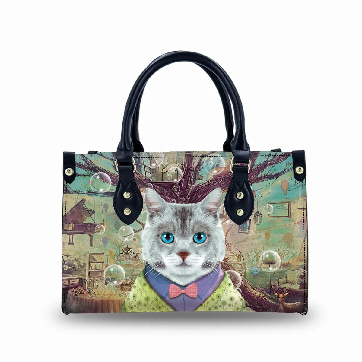 New Cat Pattern Hard Botton Tote Bag Women Handbags Ladies 2023 Luxury Leather Beautiful Ladies Handbags