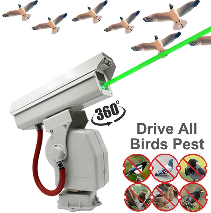 1000mw Green Laser Bird Repellent Device 360 Degree Automatic Smart Bird Control for Outdoor Farm Orchard Airport Pest Control