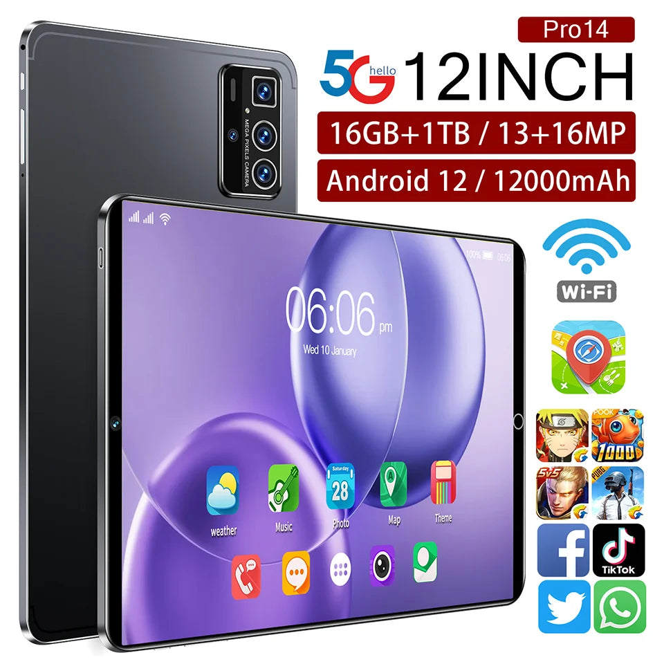 2025 Global 14 Pro Table PC Customized 16GB+1TB Android Tablet  12 Inch Dual SIM Educational Call Android Table Pc