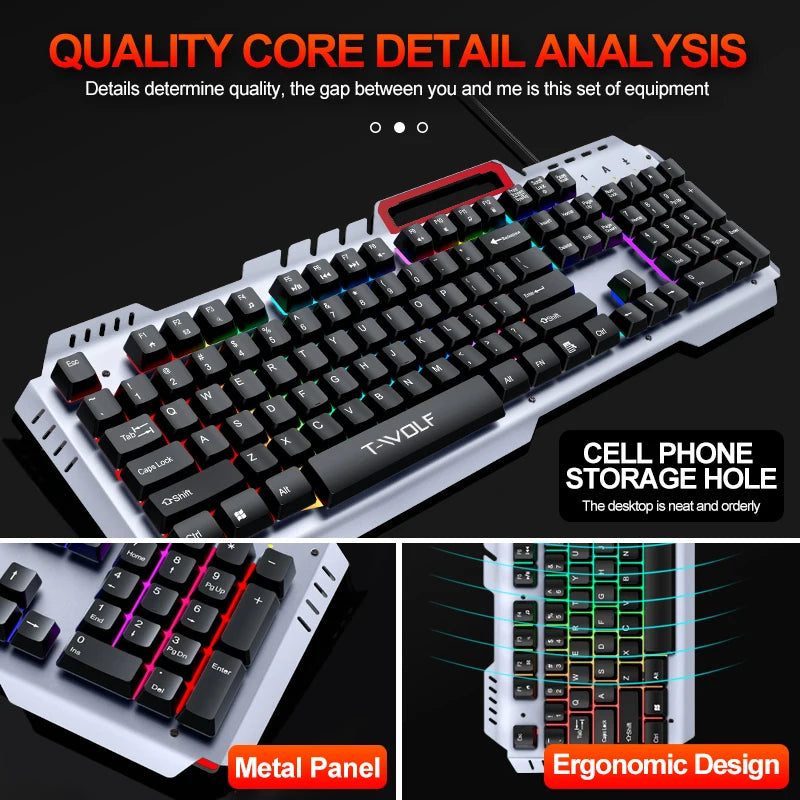 TWOLF TF600 Tastiera E Mouse Da Gaming Klavye Mouse Set Rgb Gaming Keyboard and Mouse Kit LED Backlit Keyboard Mouse for Desktop