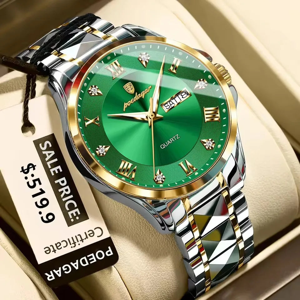 POEDAGAR 883 Stainless Steel Belt Quartz Men's Watches Male Reloj Fashion Men Clock Waterproof Luminous Date Week Man Wristwatch