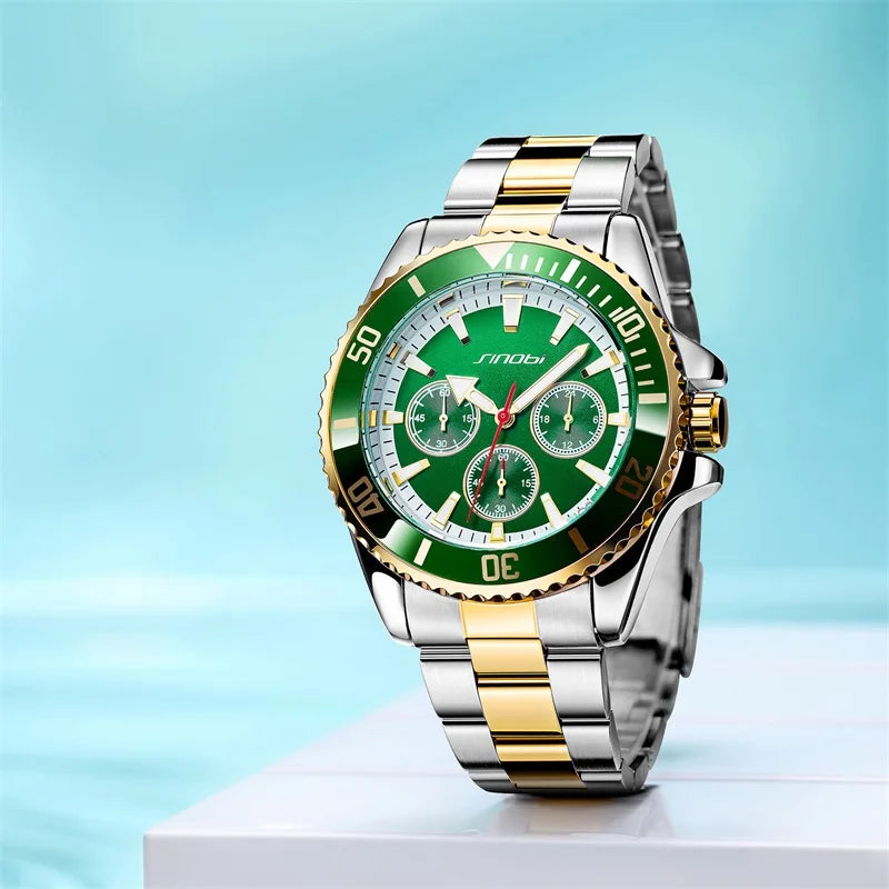 SINOBI Luxury Men Watch Business Quartz Watches Sports Waterproof Luminous Hands Stainless Steel Men's Watches