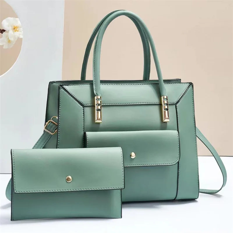 2023 New PU Women Handbags Two Piece Big Capacity Ladies Clutch Bag Handbag Set Wallet