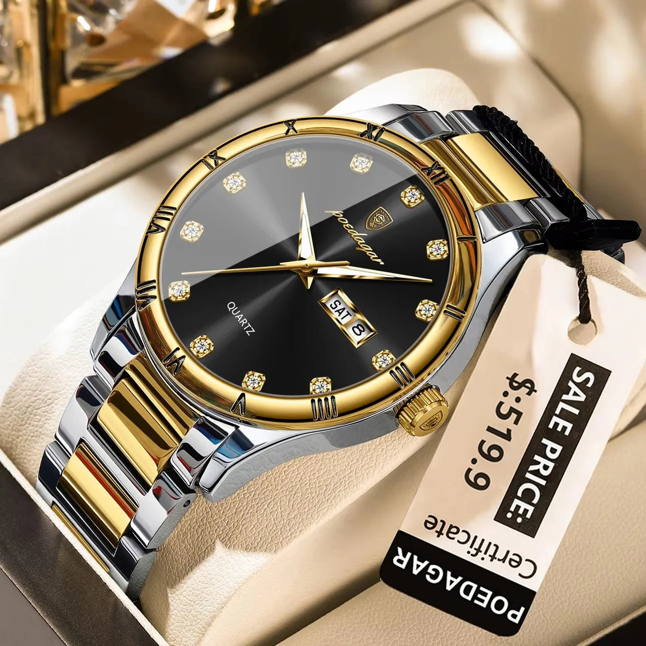 POEDAGAR 878 Top Quartz Stainless Steel Men's Watches Sports Reloj Luxury Watch Man Date Week Waterproof Luminous Man Wristwatch
