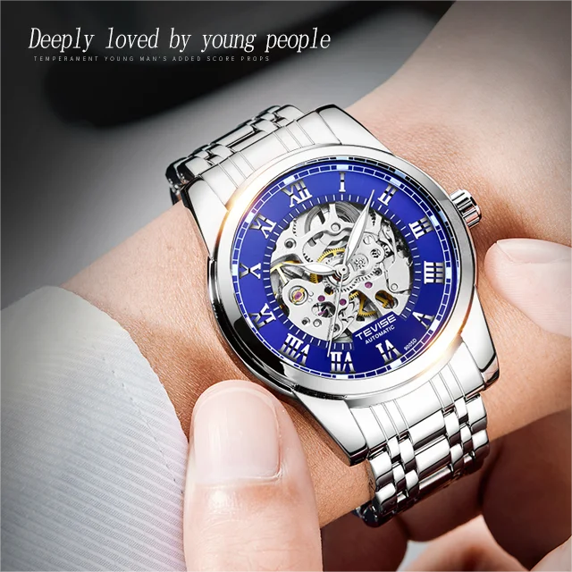 TEVISE T9005D 9005D Mechanical Luxury Charm Hollow Luminous Automatic Life Waterproof Stainless Steel Strap Men's Watches