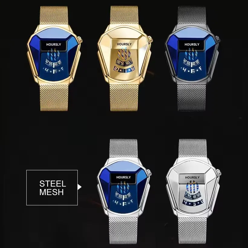 HOURSLY 6617 Fashion Men's Watches Motorcycle Cool Waterproof Sport Wristwatch Quartz Stainless Steel Leather GoldClock Watch