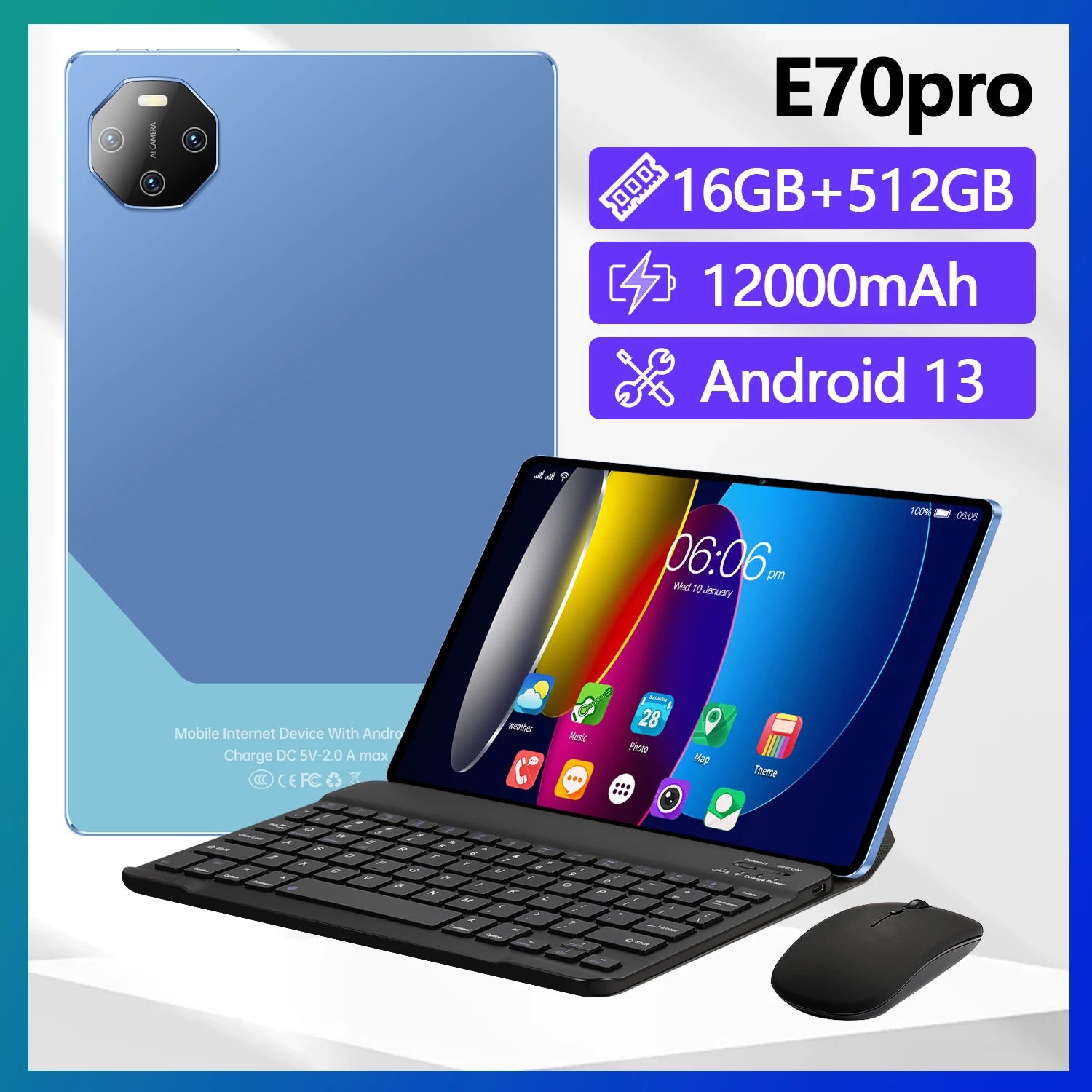 2025 NEW E70 Pro Tablet PC With 11.6-inch HD Screen 12000mAh Battery  MTK Octa Core CPU 16GB+512GB Storage  Android 13 System