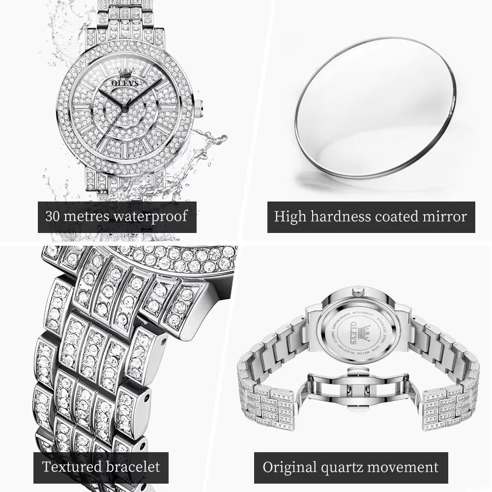 OLEVS 9904 2024 New Women's Watches Diamond Watch for Ladies Waterproof Stainless Steel Original Quartz Wristwatch
