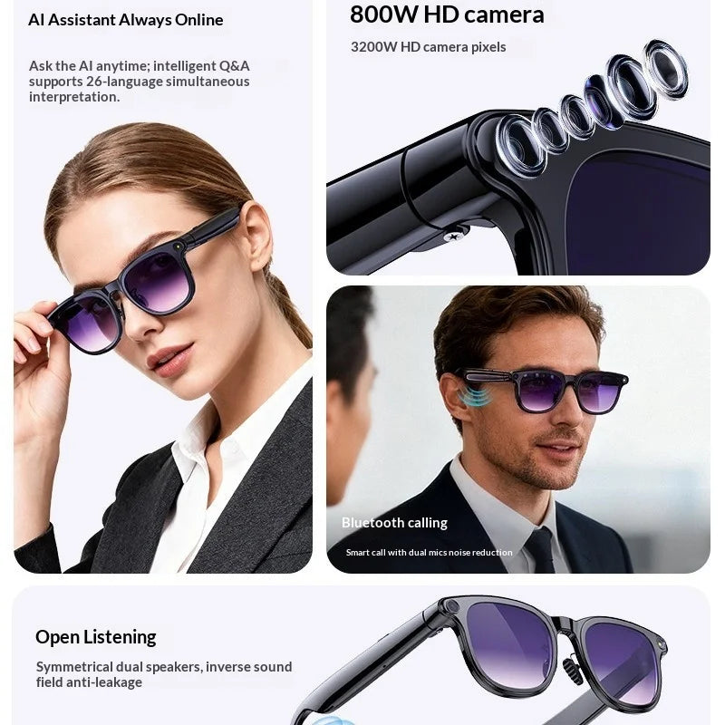 2026 New A2 Smart Glasses Camera AI Translation 800W Photo Video Reading Glasses for Call Music Touch Control TR Ductile