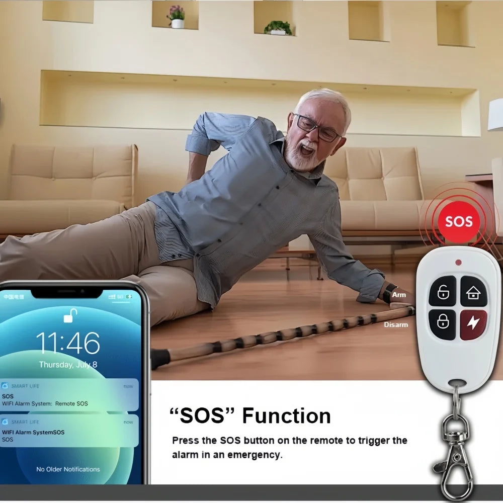 SLS WiFi Alarm System Smart Home Security Kit with PIR Motion Sensor Door Window Contact Sensor Doorbell and Remote Control