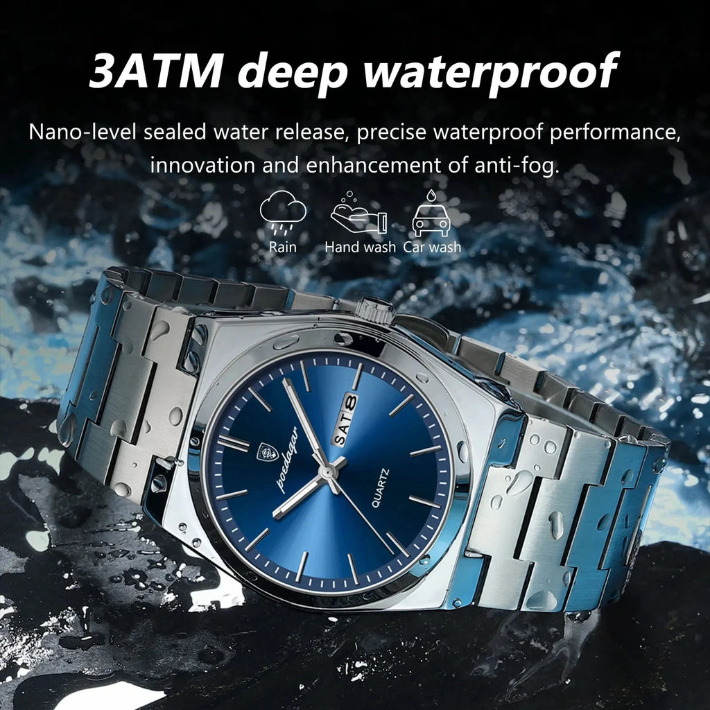 New POEDAGAR Luxury Watch for Men Waterproof Luminous Date Week Stainless Steel Quartz Watch Casual Men's Watches Male Clock 930