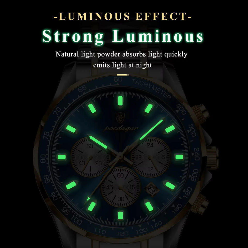 POEDAGAR 815 Sports Quartz Watches Men Stainless Steel Waterproof Calendar Watch Wrist Luminous Hands Men's Watches Reloj Clock