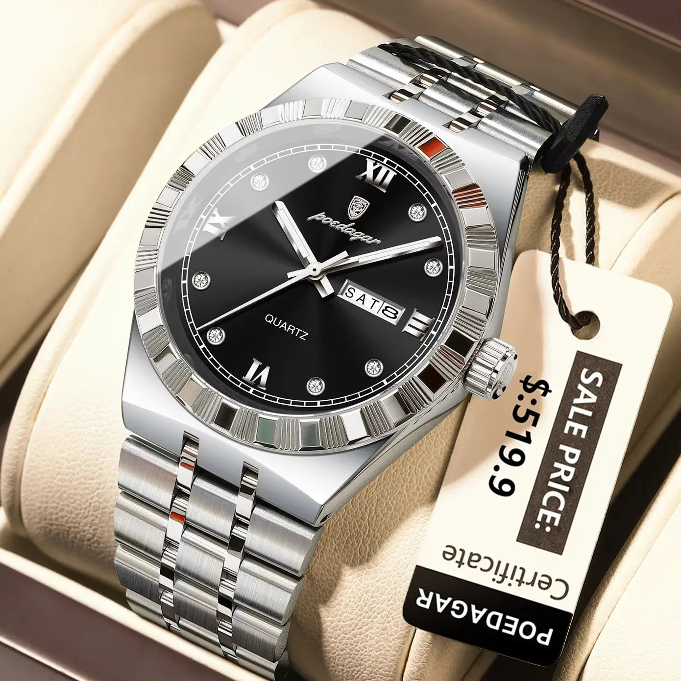 POEDAGAR 872 New Arrival Quartz Date Man Wristwatch Fashion Men Watch Luminous Waterproof Stainless Steel Men's Watches Reloj
