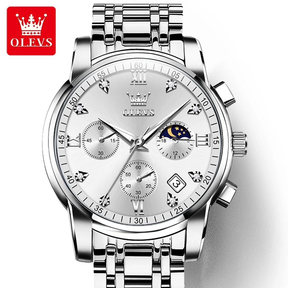 HYX Latest OLEVS 2858 Real Fashion Business Sports Style Timing Men's Watches Quartz Stainless Steel Waterproof Watch