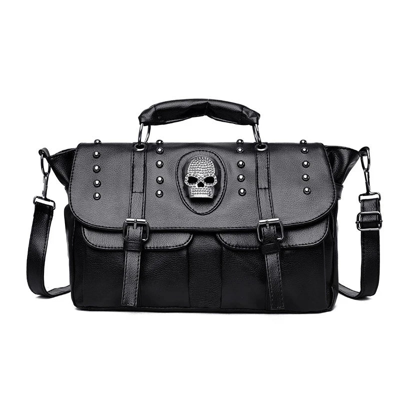 Punk Style Women Handbags Pu Leather Skull Tote Bag Black Large Capacity Shoulder Bags  Luxury Crossbody Bags