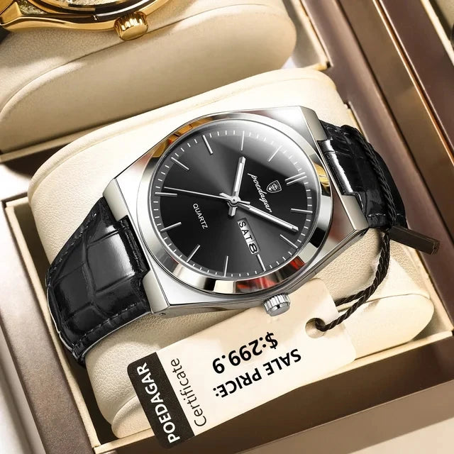 POEDAGAR 930 Luxury Watch for Man Waterproof Luminous Date Week Leather Men Watch Casual Quartz Men's Watches Male Clock