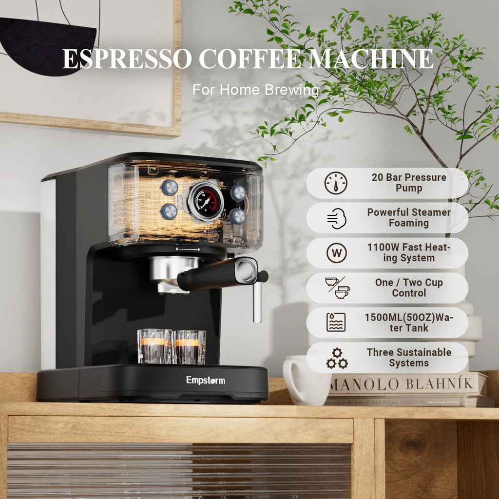 Empstorm 2 in 1 Capsule and Powder Semi-Automatic Coffee Machine Makes Espressos Lattes Cappuccinos for Office Home Hotel Use