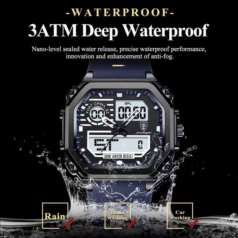 POEDAGAR 993 Sports LED Men Watch Waterproof Luminous Square Man Wristwatch Silicone Strap Electronic Quartz Men's Watches