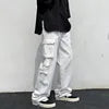 ANSZKTN Cargo Pants Men's Casual Pants Summer High Street Loose Retro Black Drawstring Tie Foot Pants