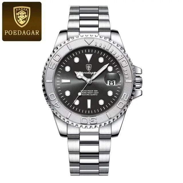 POEDAGAR Luxury Men Watch Business Quartz Watches Sports Waterproof Luminous Date Stainless Steel Men's Watches
