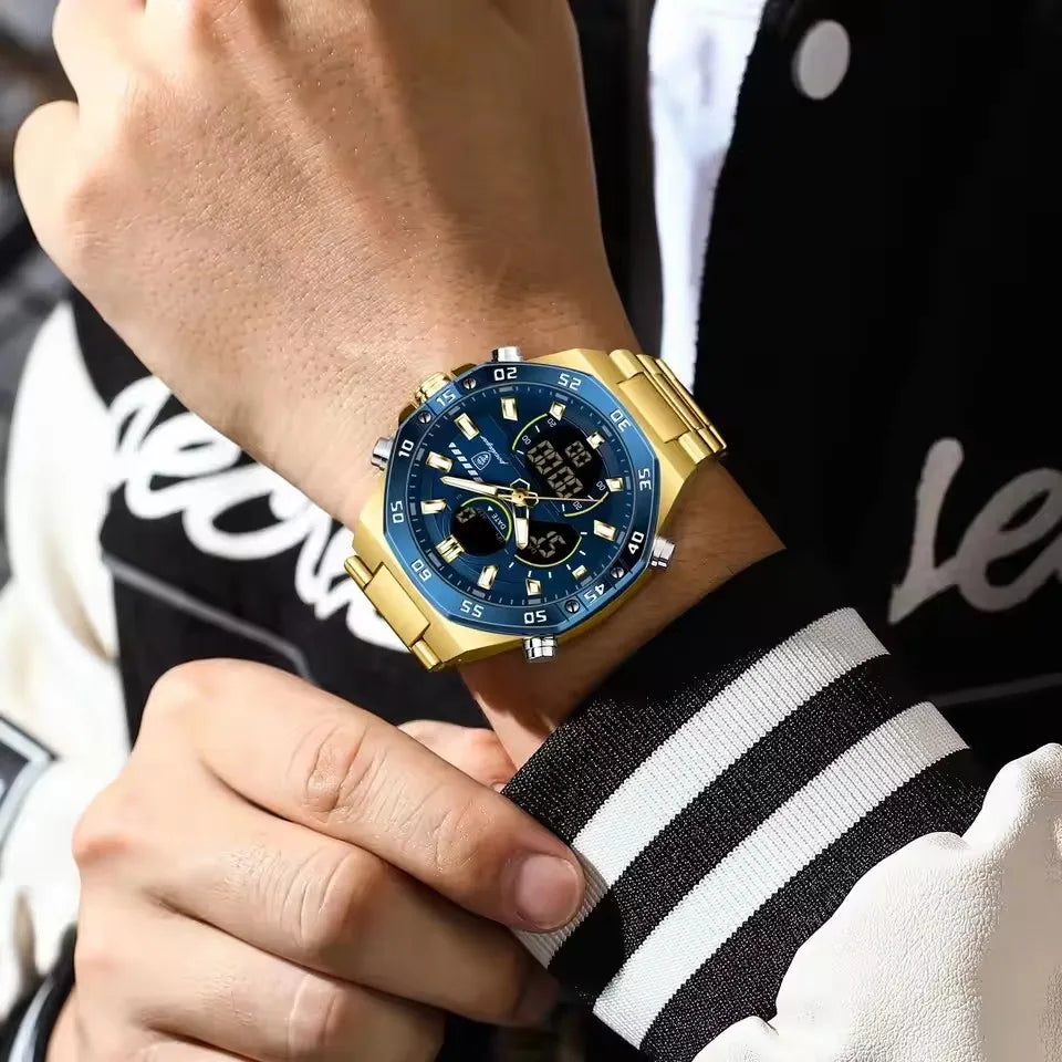 POEDAGAR E101 Man Waterproof Luminous Hand Date Watch Men's Watches Quartz Digital Electronic Stainless Steel Wristwatch for Men