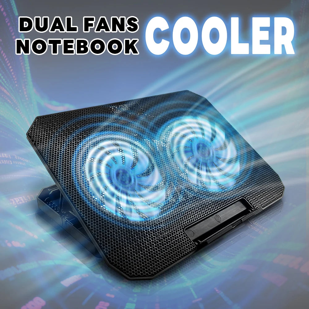 RGB Double Fan 14CM Air-Cooled Gaming Laptop Cooling Pad-USB Powered PWM Adjustable Stand with Plastic Notebook Holder in Stock