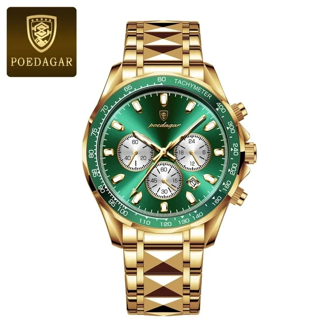 POEDAGAR 815 Sports Quartz Watches Men Stainless Steel Waterproof Calendar Watch Wrist Luminous Hands Men's Watches Reloj Clock