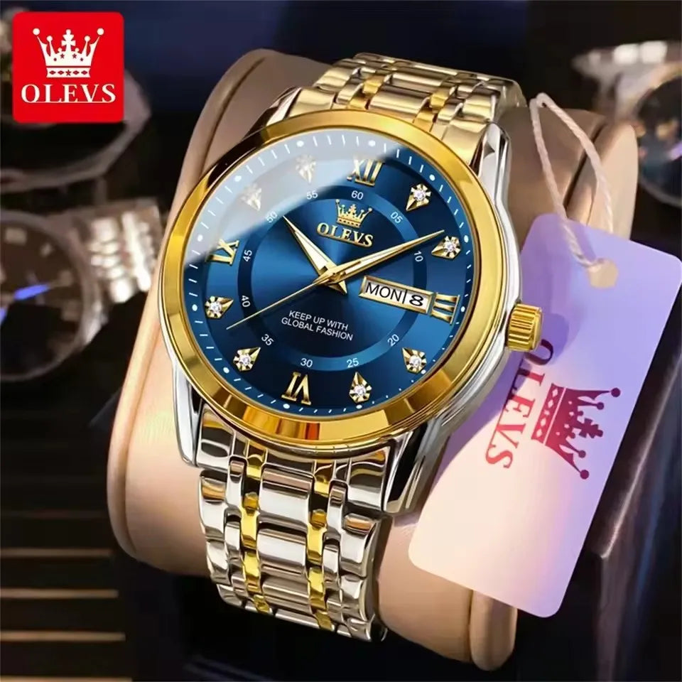 OLEVS 5513 Men's Watches Fashion Gold Hot Quartz Watch for Man Stainless Steel Waterproof Luminous Wrist Watch Date Week