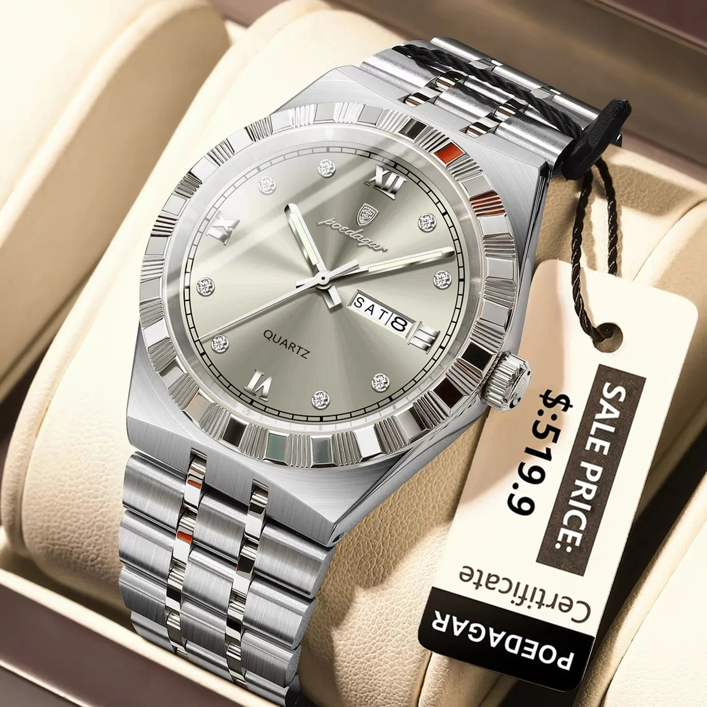 POEDAGAR 872 New Arrival Quartz Date Man Wristwatch Fashion Men Watch Luminous Waterproof Stainless Steel Men's Watches Reloj
