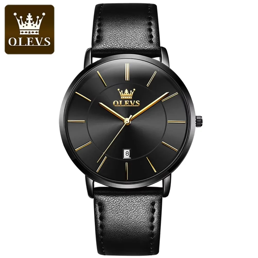 OLEVS 5869 Men's Watches Leather Strap Waterproof Auto Date Man Watch Fashion Simplicity Ultra Thin Quartz Wrist Watch for Men
