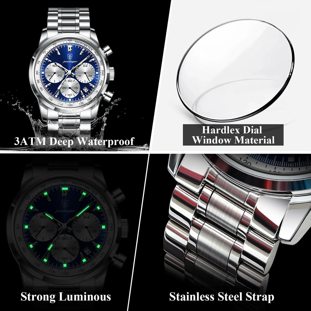 POEDAGAR Luxury Sports Watch for Man Waterproof Luminous Date Chronograph Men Watch Steel Quartz Men's Watches Clock Reloj 921