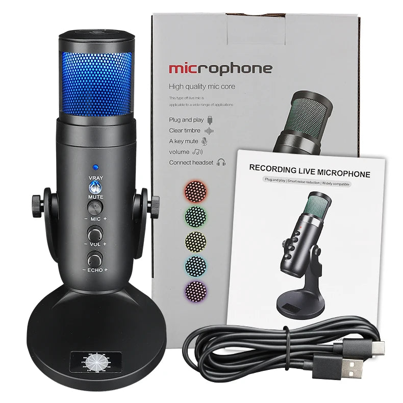 Demao MU900 Professional USB Condenser GAMING MICROPHONE with RGB for Game Podcast Studio Recording