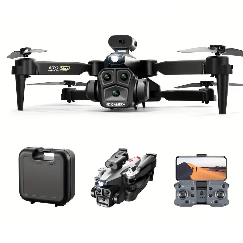 K10 Max Mini Foldable Drone With 4k Camera and GPS Long Range With Three Camera Wifi Aircraft Optical Flow Quadcopter Drone