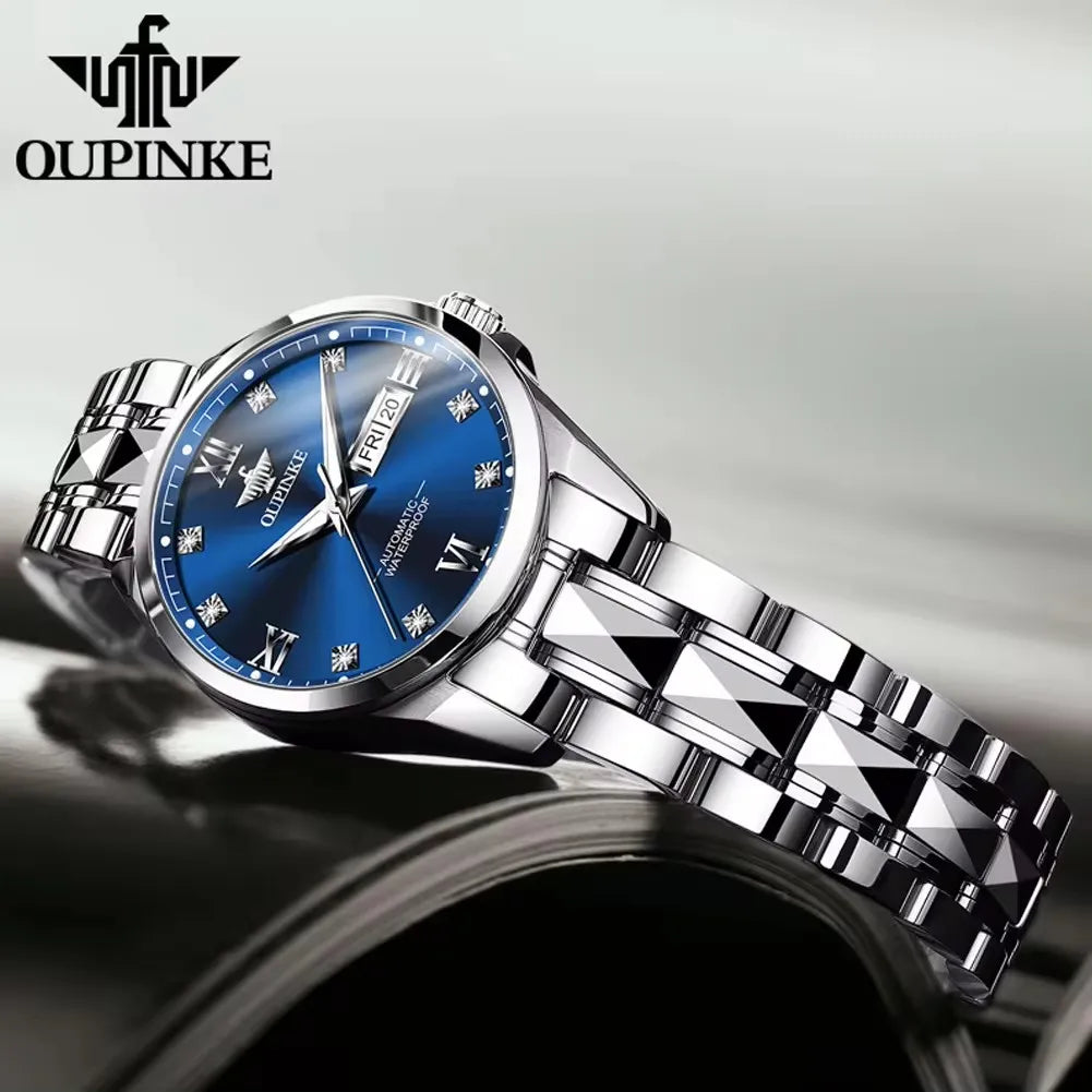 Oupinke 3262 Women's Watches Elegant Trend Girl Silver Tungsten Steel Strap Classic Calendar Date Chronograph Ladies Wristwatch