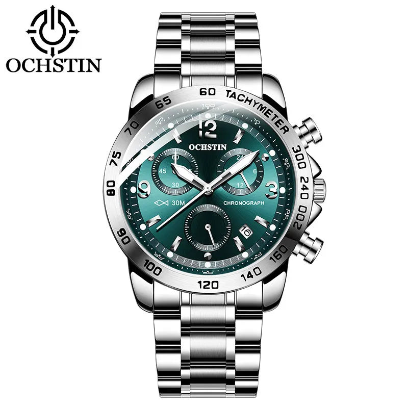 OCHSTIN 6123B GQ6123B Leisure Stainless Steel Strap Sports Multi Functional Quartz Movement Chronograph Waterproof Men's Watches