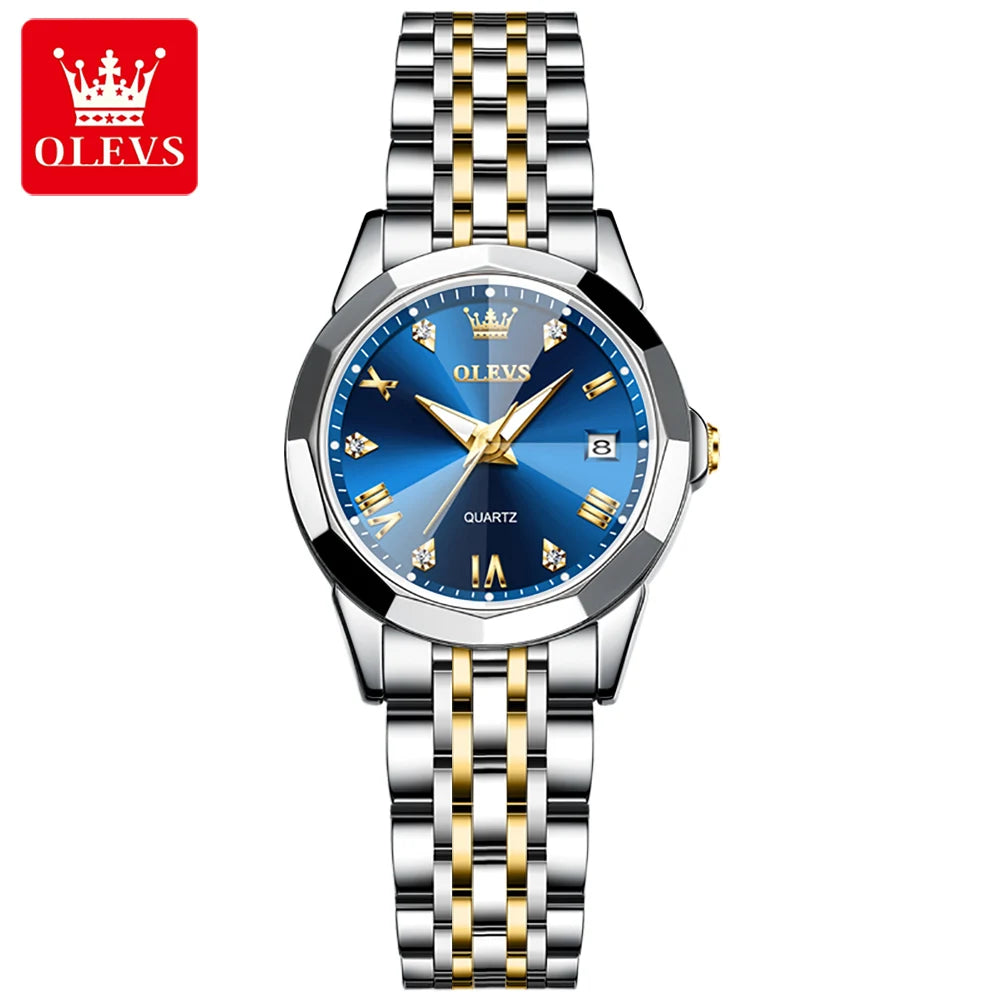 OLEVS 9931 Top Brand Women's Watches Elegant Rhombus Mirror Original Quartz Smart Ladies Wristwatch Stainless Steel Waterproof
