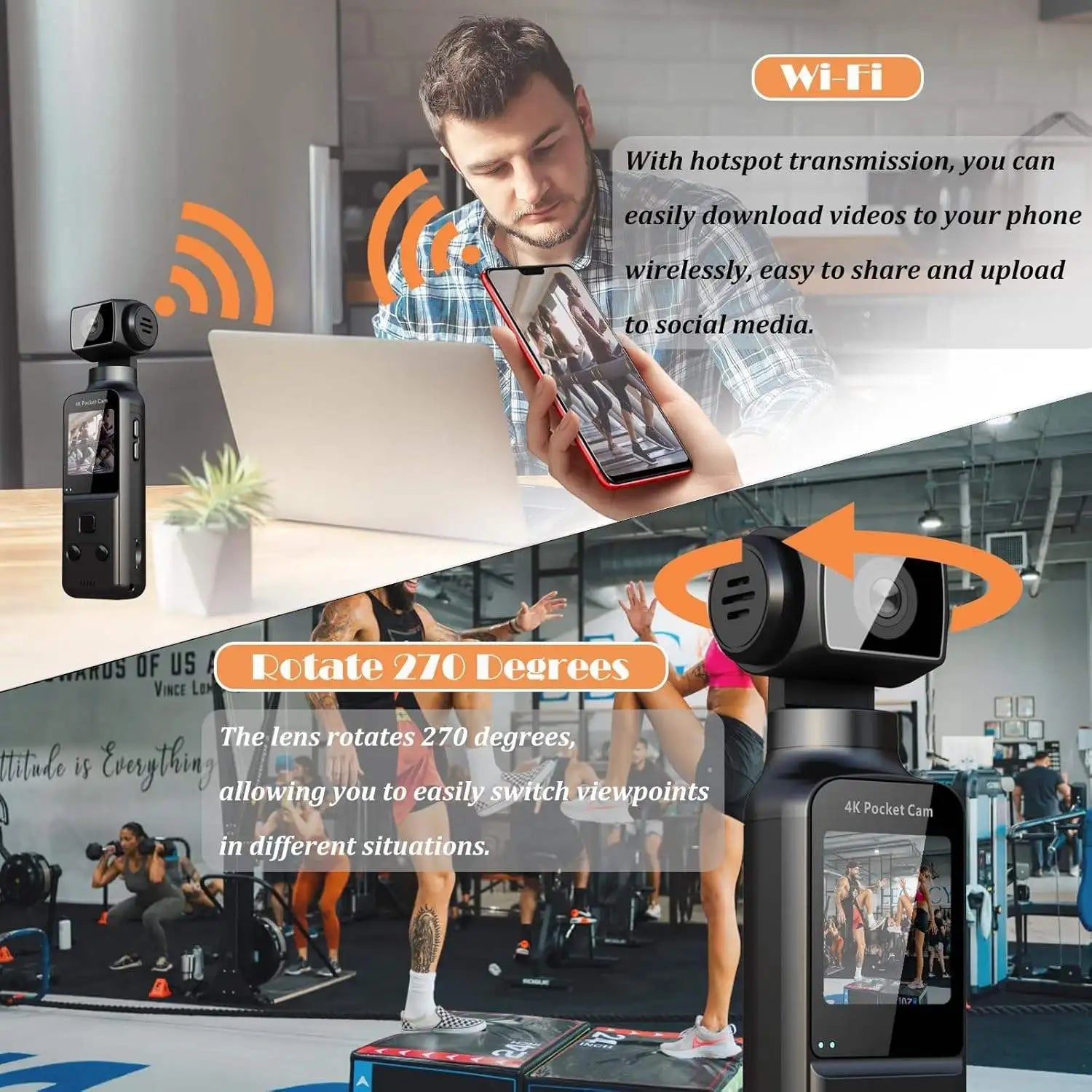 4K Sport Action Camera Built-in Memory Lightweight Screen Rotate 170° Rotation Camera Wifi Connectivity CMOS Imaging