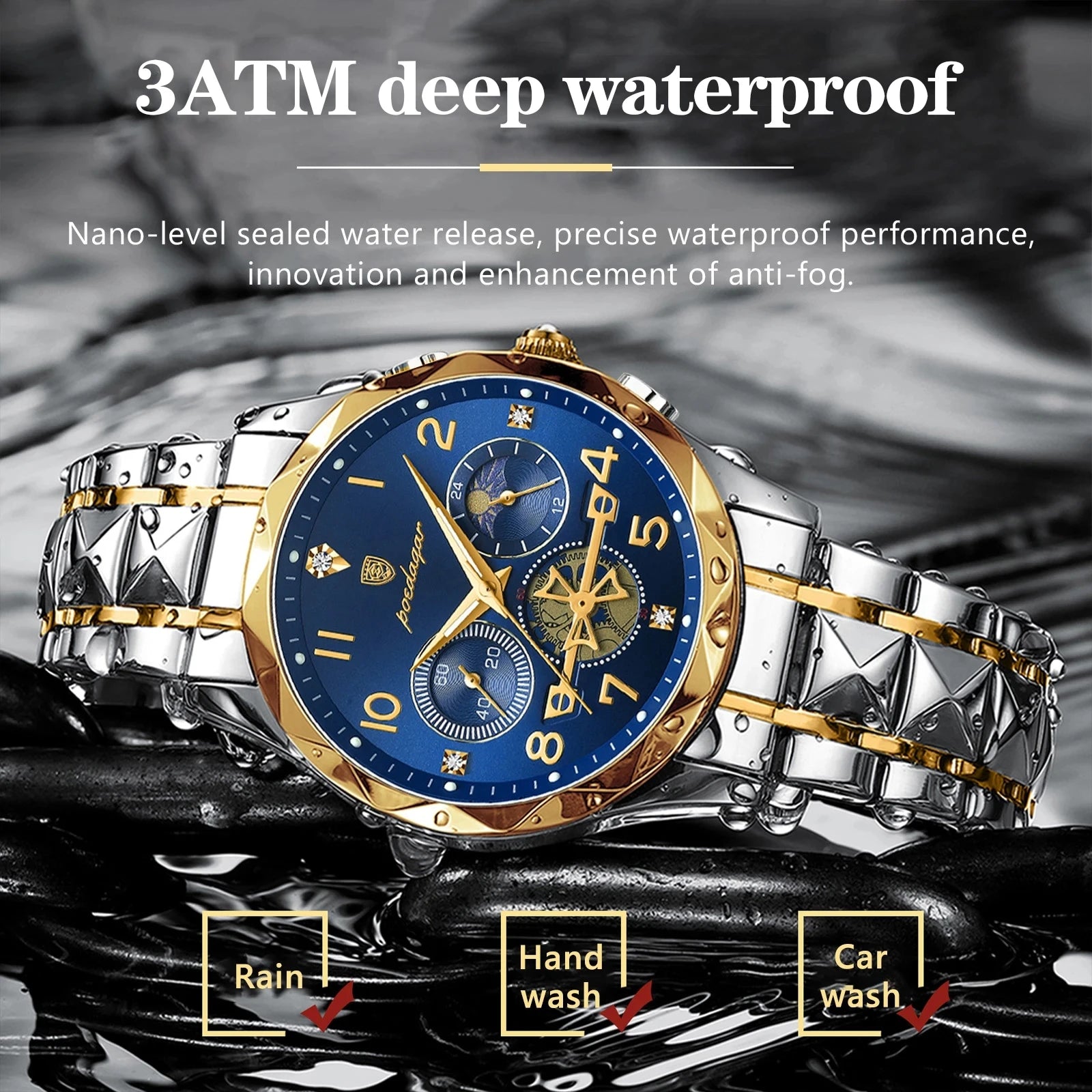 POEDAGAR Watch for Men 972 Luxury Steel Band Man Quartz Wrist Watch Waterproof Luminous Chronograph Men's Watches Reloj Clock