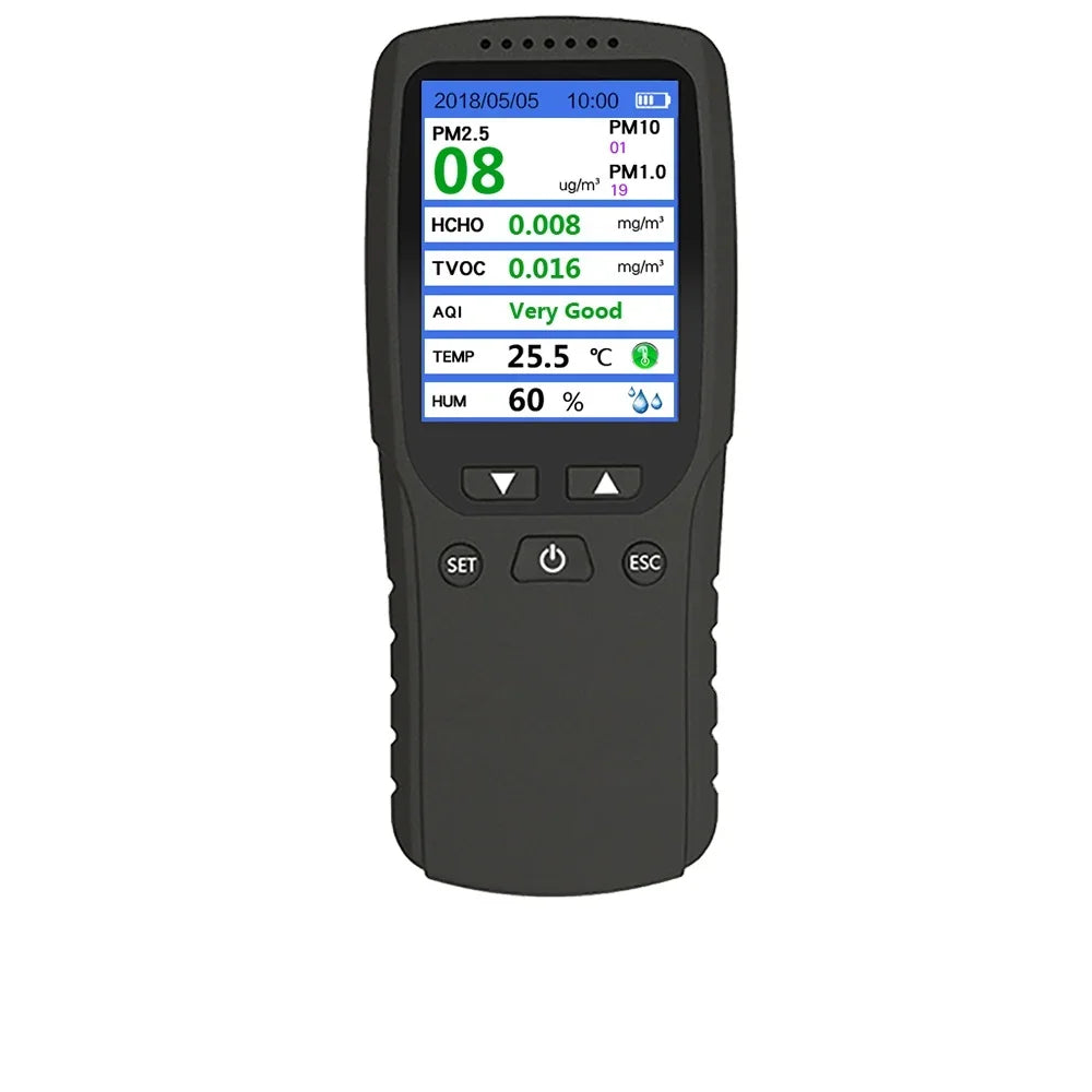 Portable 8-in-1 Smart Home Multi Gas Analysis Meter Handheld Dust Particle Detector for PM2.5 HCHO Formaldehyde Hotels Garages