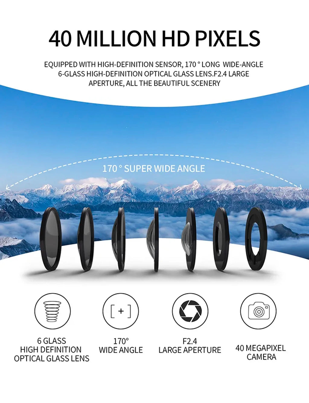 4K Ultra HD 1080p 2.0-inch Touch Screen Remote Control Action Camera MicroSD Waterproof Shockproof Helmet Mountable for Skiing